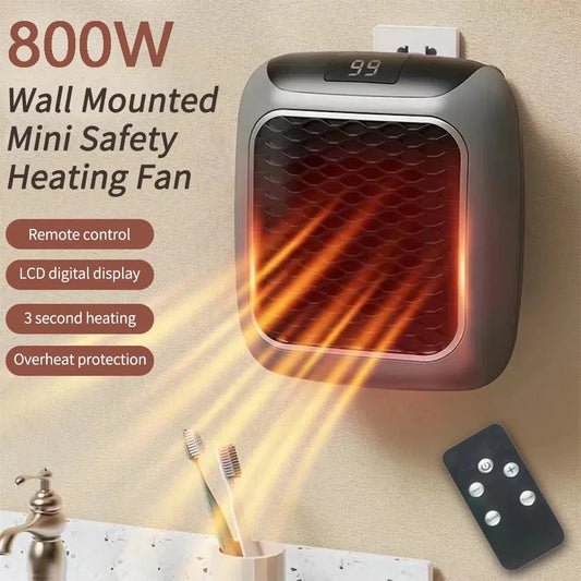 800W Mini Heater for Home Small Bathroom Heating Fans Wall Mounted PTC Ceramic Electric Heater with Remote Control Household
